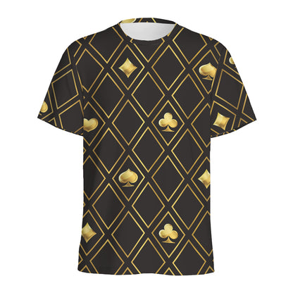 Gold Playing Card Suits Pattern Print Men's Sports T-Shirt