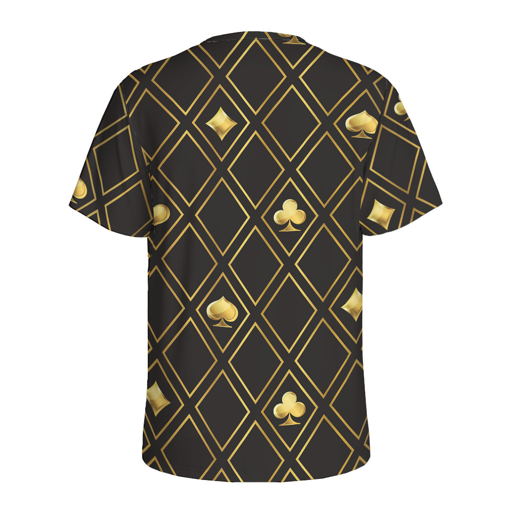 Gold Playing Card Suits Pattern Print Men's Sports T-Shirt