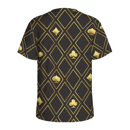 Gold Playing Card Suits Pattern Print Men's Sports T-Shirt