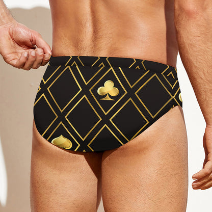 Gold Playing Card Suits Pattern Print Men's Swim Briefs