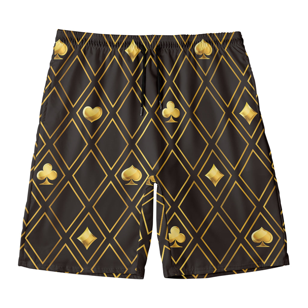 Gold Playing Card Suits Pattern Print Men's Swim Trunks