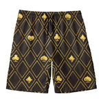 Gold Playing Card Suits Pattern Print Men's Swim Trunks
