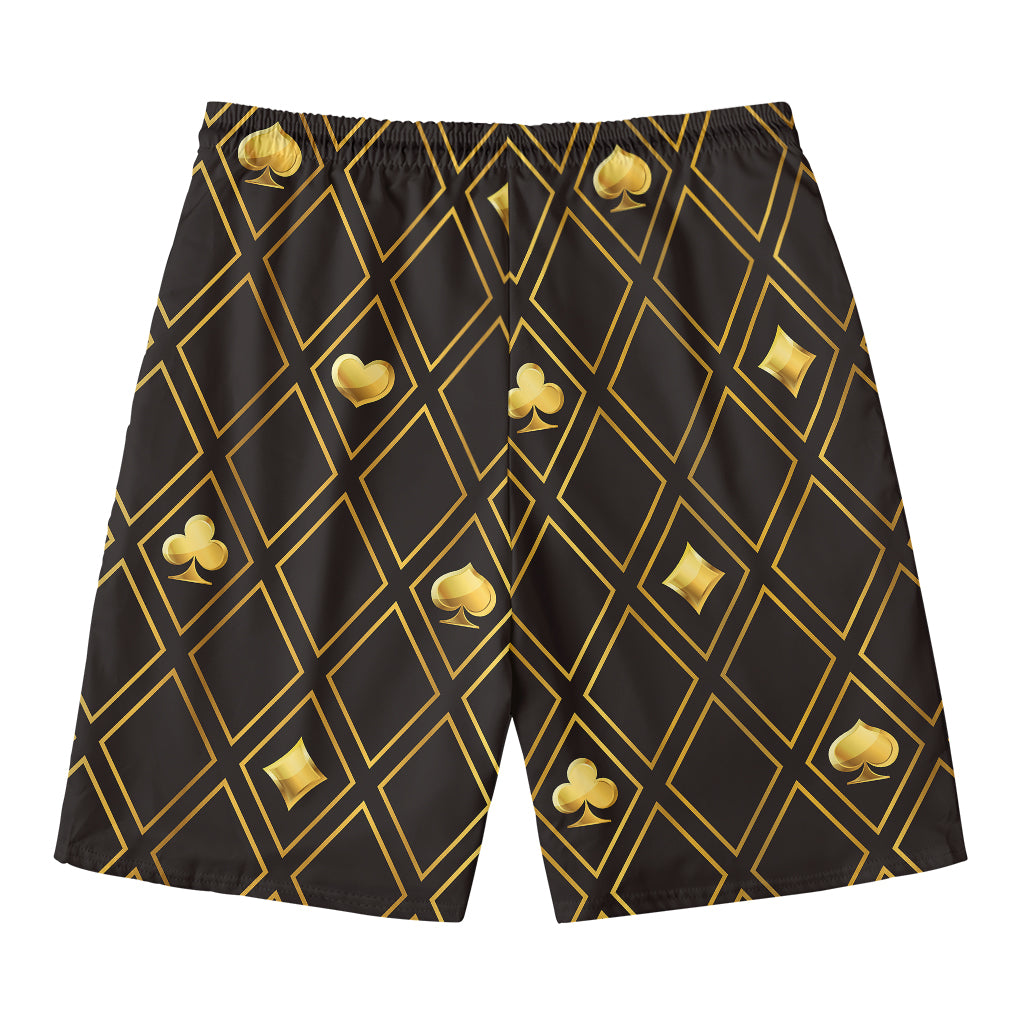 Gold Playing Card Suits Pattern Print Men's Swim Trunks