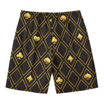 Gold Playing Card Suits Pattern Print Men's Swim Trunks