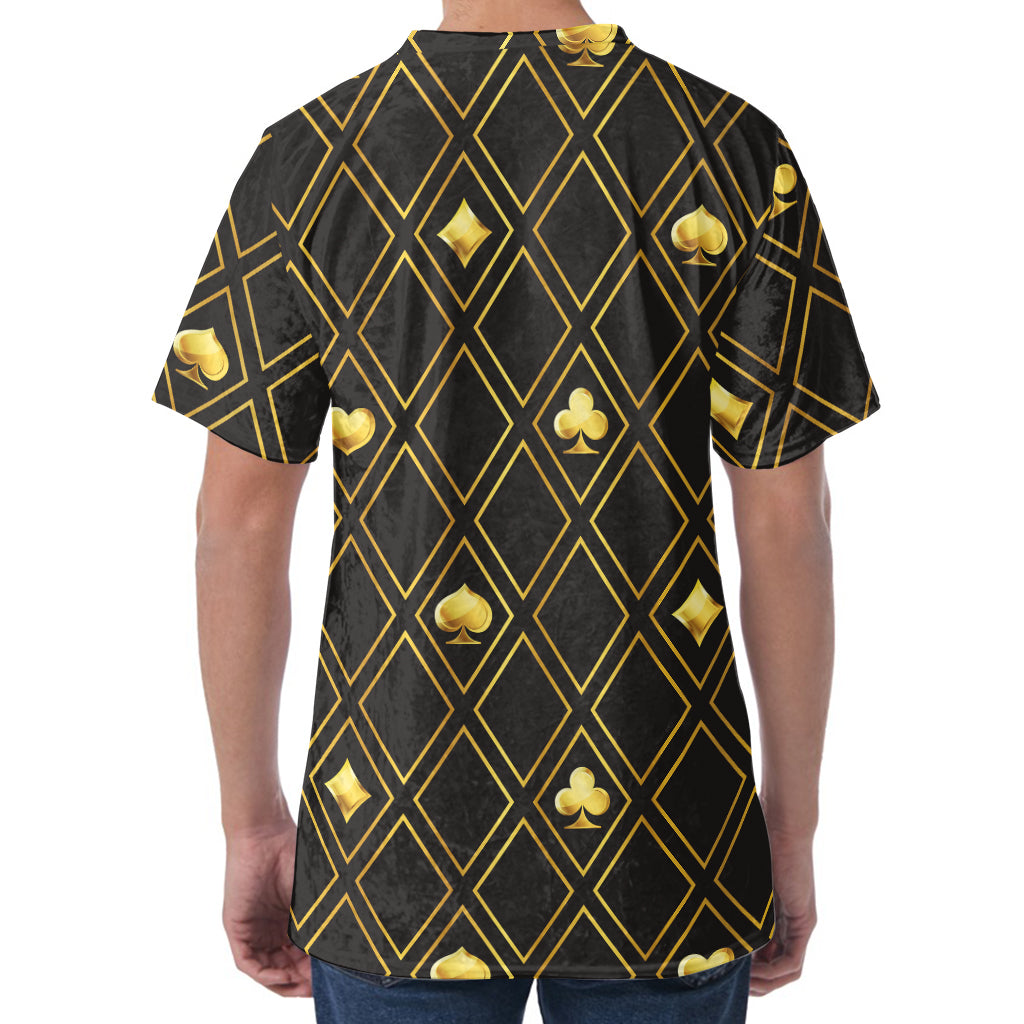 Gold Playing Card Suits Pattern Print Men's Velvet T-Shirt