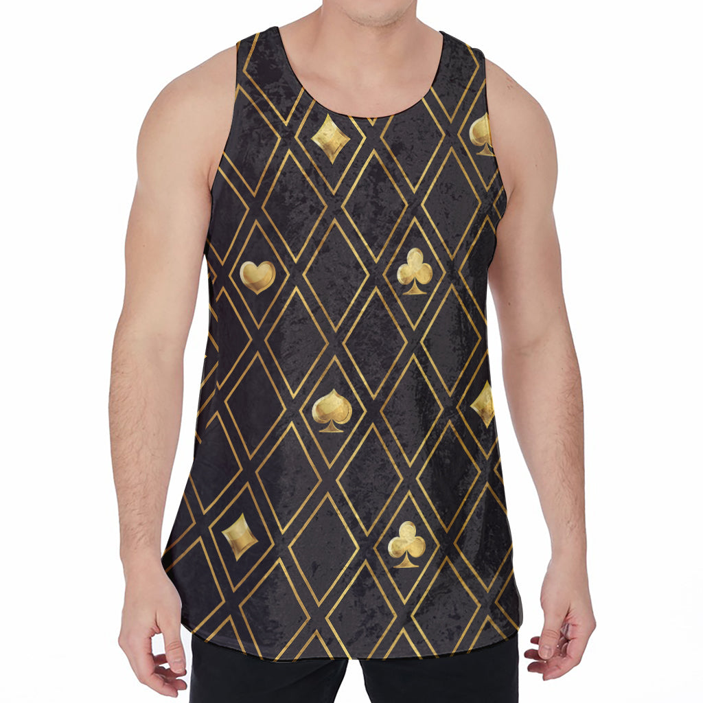 Gold Playing Card Suits Pattern Print Men's Velvet Tank Top