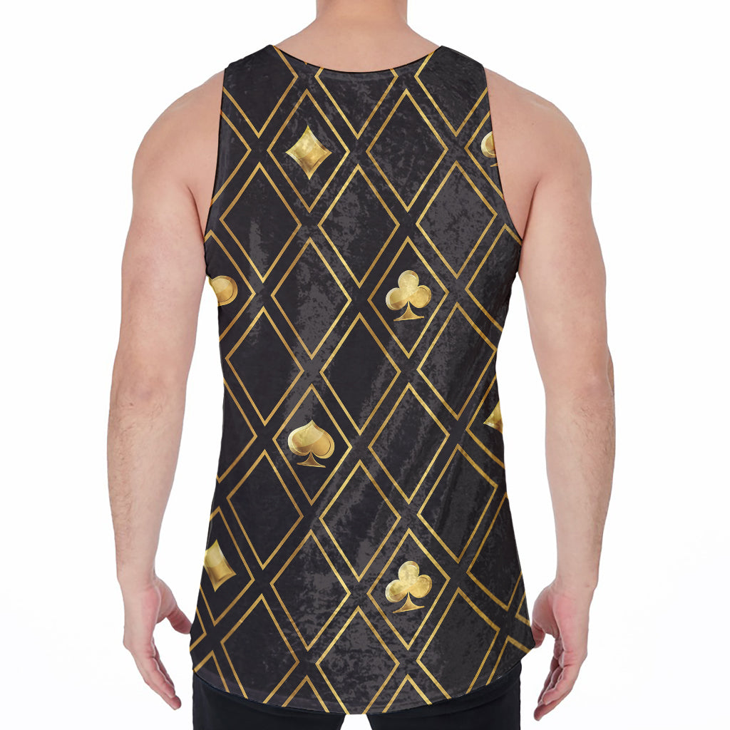 Gold Playing Card Suits Pattern Print Men's Velvet Tank Top