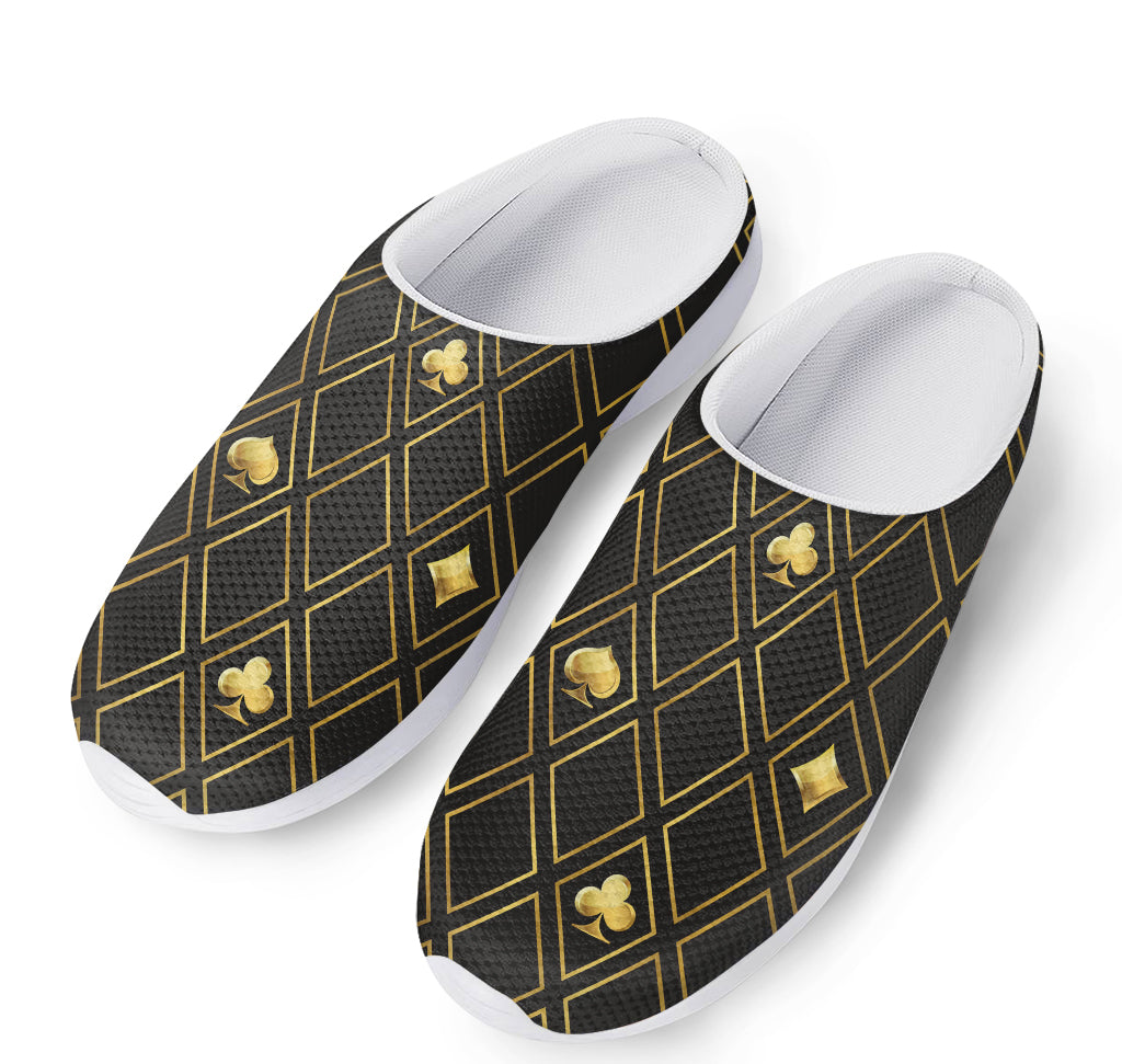 Gold Playing Card Suits Pattern Print Mesh Casual Shoes