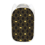 Gold Playing Card Suits Pattern Print Mesh Laundry Hamper