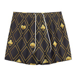 Gold Playing Card Suits Pattern Print Mesh Shorts