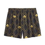 Gold Playing Card Suits Pattern Print Mesh Shorts
