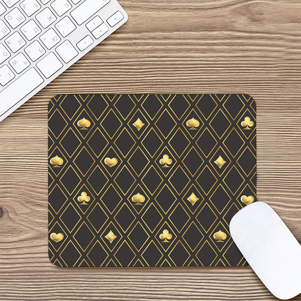 Gold Playing Card Suits Pattern Print Mouse Pad