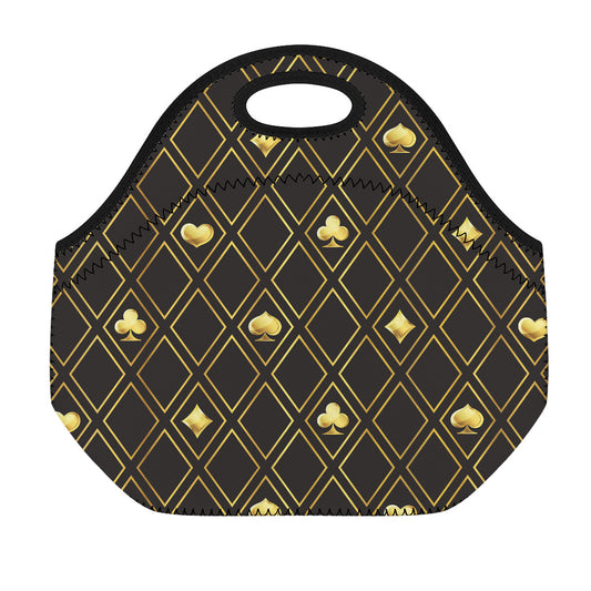 Gold Playing Card Suits Pattern Print Neoprene Lunch Bag