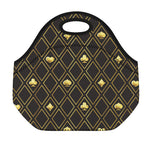 Gold Playing Card Suits Pattern Print Neoprene Lunch Bag
