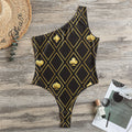 Gold Playing Card Suits Pattern Print One Shoulder Bodysuit