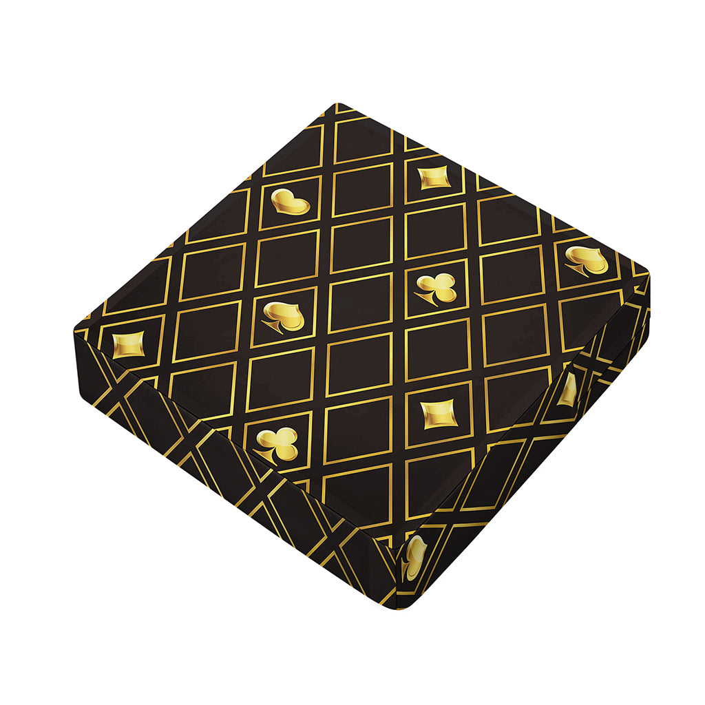 Gold Playing Card Suits Pattern Print Outdoor Seat Cushion Cover