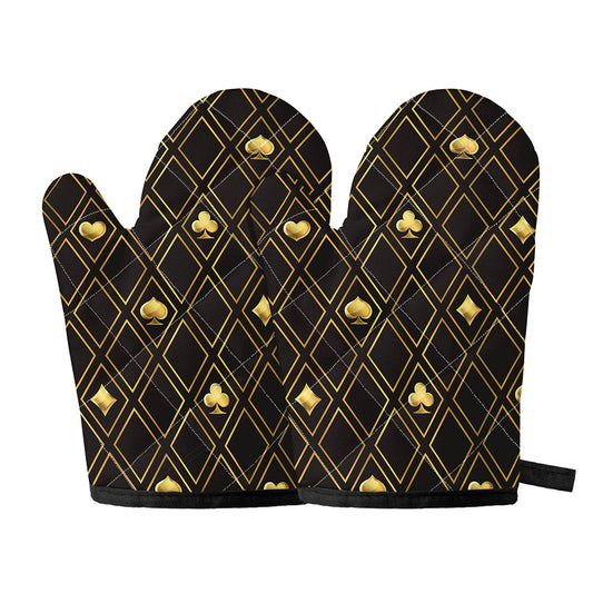 Gold Playing Card Suits Pattern Print Oven Mitts
