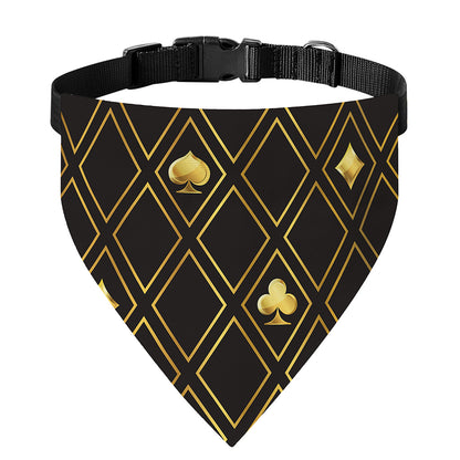 Gold Playing Card Suits Pattern Print Over The Collar Dog Bandana