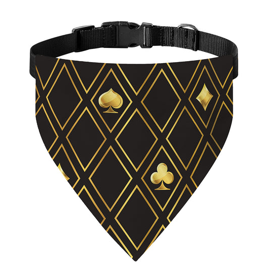 Gold Playing Card Suits Pattern Print Over The Collar Dog Bandana