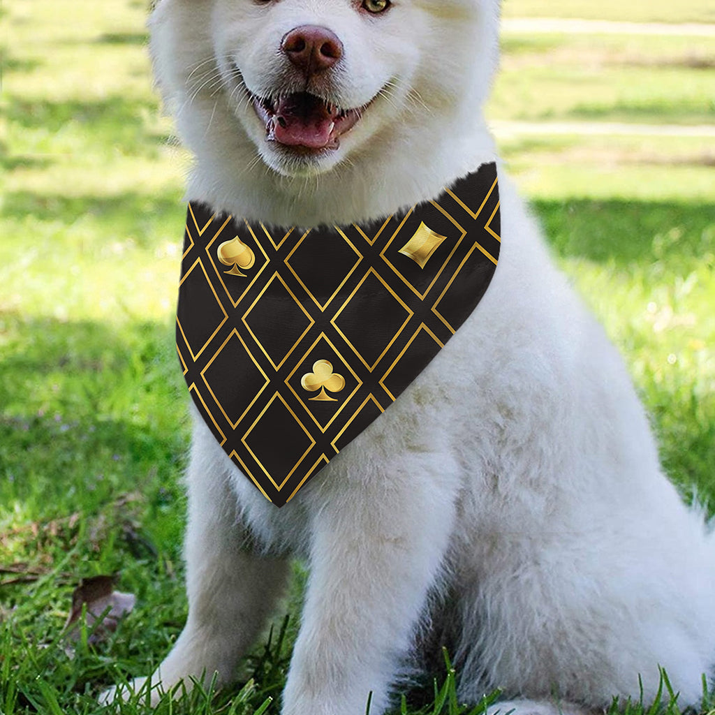 Gold Playing Card Suits Pattern Print Over The Collar Dog Bandana