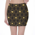 Gold Playing Card Suits Pattern Print Pencil Mini Skirt