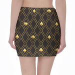 Gold Playing Card Suits Pattern Print Pencil Mini Skirt