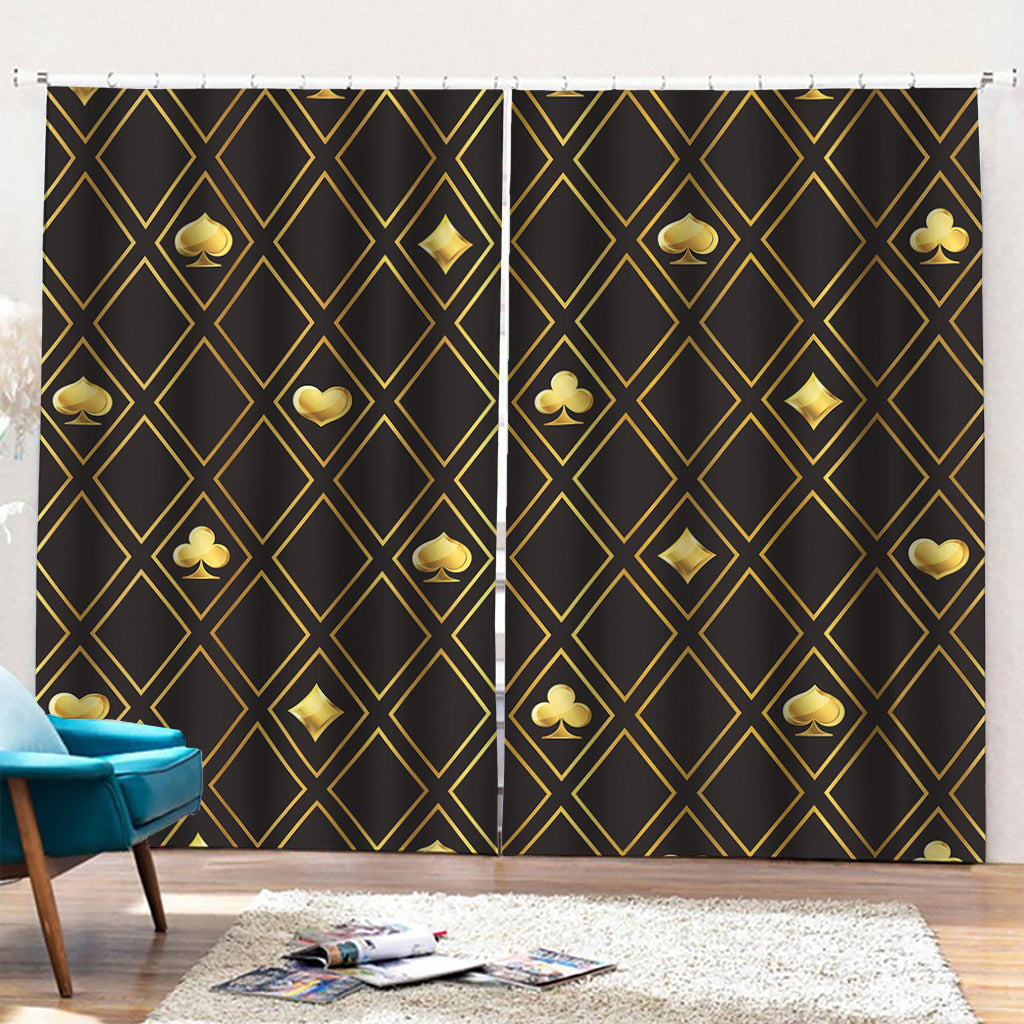 Gold Playing Card Suits Pattern Print Pencil Pleat Curtains