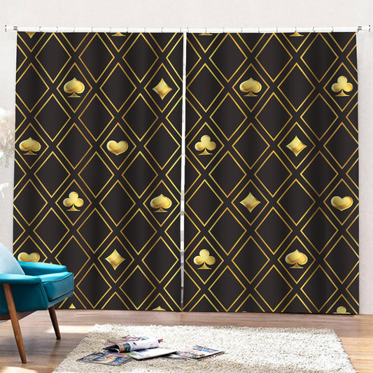 Gold Playing Card Suits Pattern Print Pencil Pleat Curtains