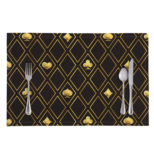 Gold Playing Card Suits Pattern Print Placemat