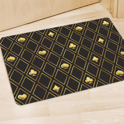 Gold Playing Card Suits Pattern Print Polyester Doormat