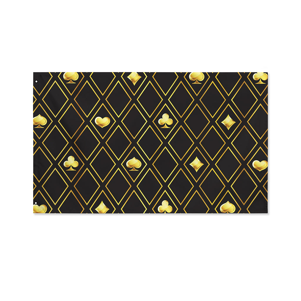 Gold Playing Card Suits Pattern Print Polyester Flag