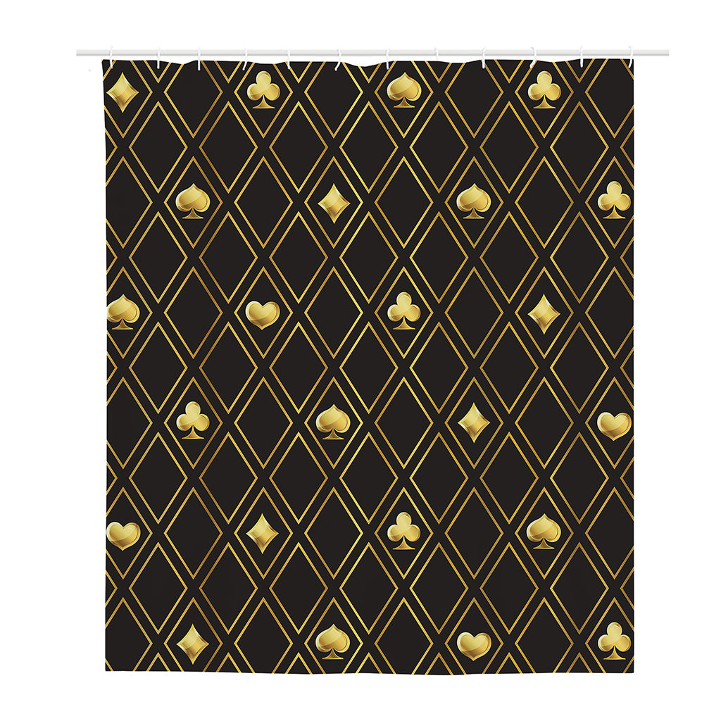Gold Playing Card Suits Pattern Print Polyester Shower Curtain