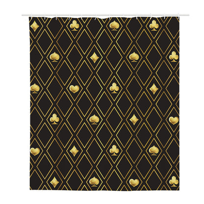 Gold Playing Card Suits Pattern Print Polyester Shower Curtain