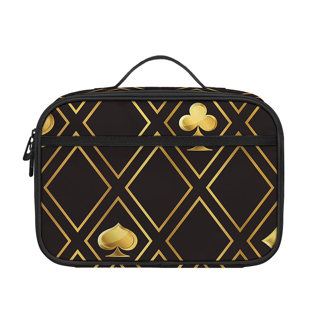 Gold Playing Card Suits Pattern Print Portable Lunch Bag