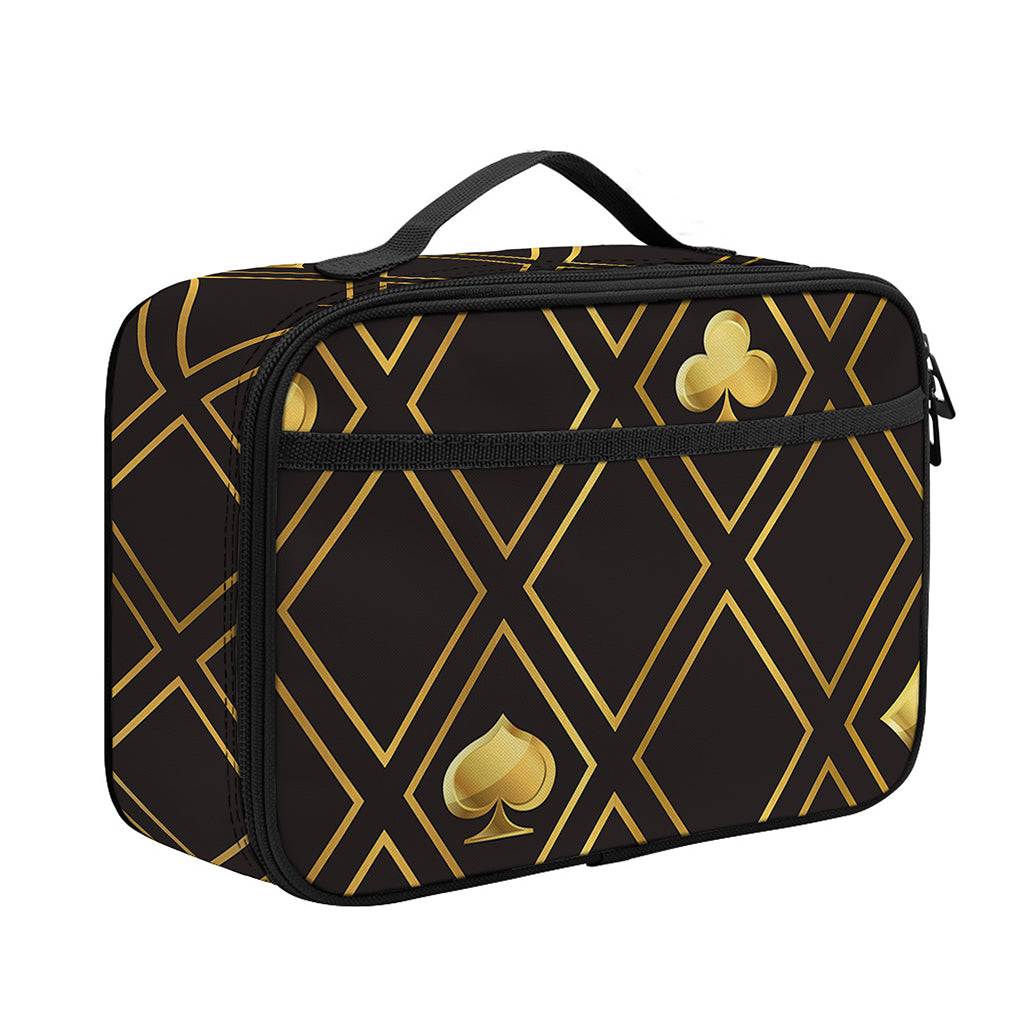 Gold Playing Card Suits Pattern Print Portable Lunch Bag