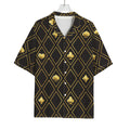 Gold Playing Card Suits Pattern Print Rayon Hawaiian Shirt