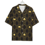 Gold Playing Card Suits Pattern Print Rayon Hawaiian Shirt