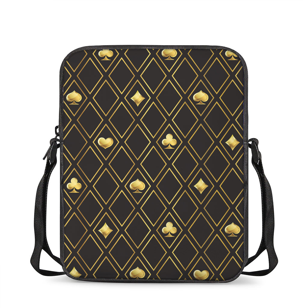 Gold Playing Card Suits Pattern Print Rectangular Crossbody Bag