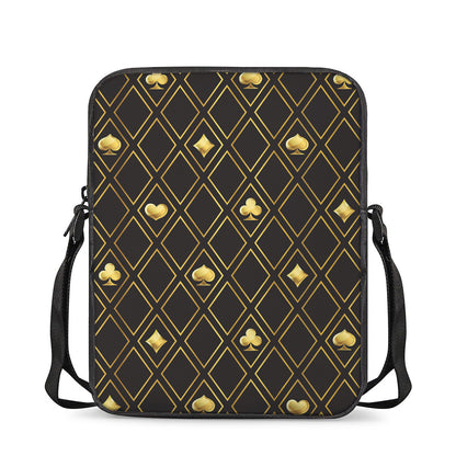 Gold Playing Card Suits Pattern Print Rectangular Crossbody Bag