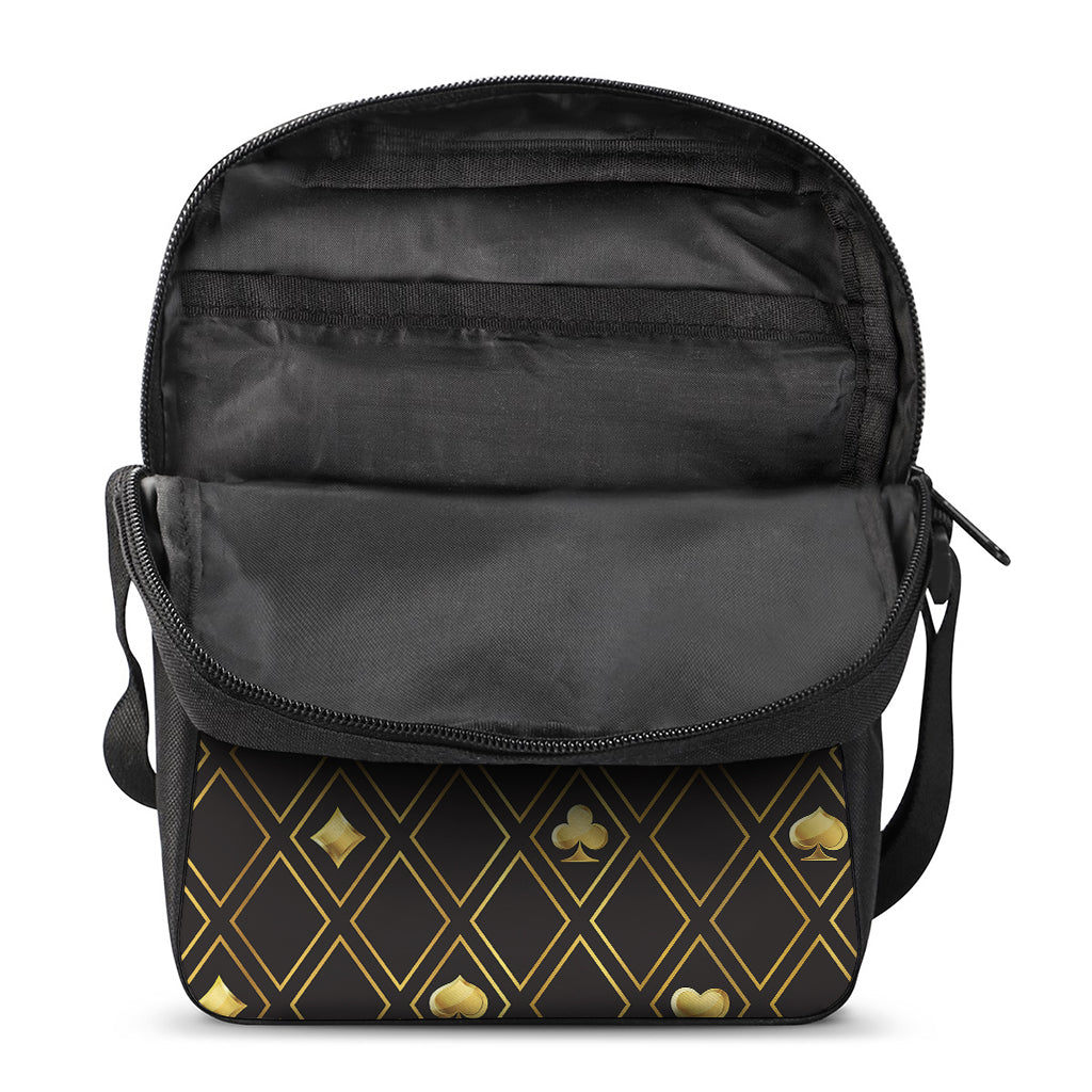Gold Playing Card Suits Pattern Print Rectangular Crossbody Bag