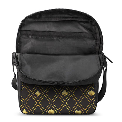 Gold Playing Card Suits Pattern Print Rectangular Crossbody Bag