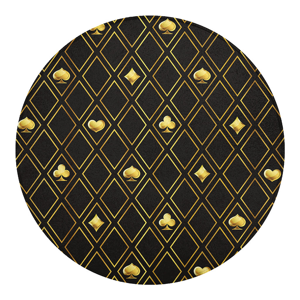 Gold Playing Card Suits Pattern Print Round Blanket