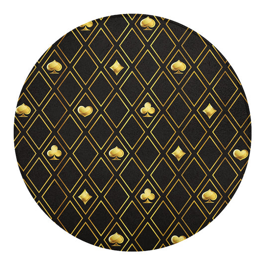 Gold Playing Card Suits Pattern Print Round Blanket