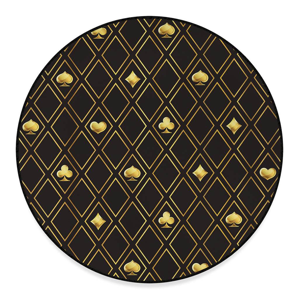 Gold Playing Card Suits Pattern Print Round Floor Mat