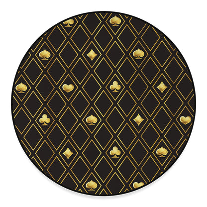 Gold Playing Card Suits Pattern Print Round Floor Mat