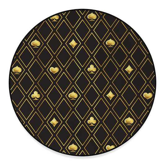 Gold Playing Card Suits Pattern Print Round Floor Mat