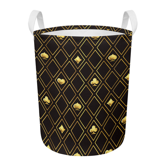 Gold Playing Card Suits Pattern Print Round Laundry Basket