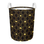 Gold Playing Card Suits Pattern Print Round Laundry Basket