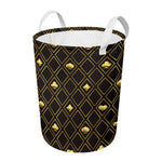 Gold Playing Card Suits Pattern Print Round Laundry Basket