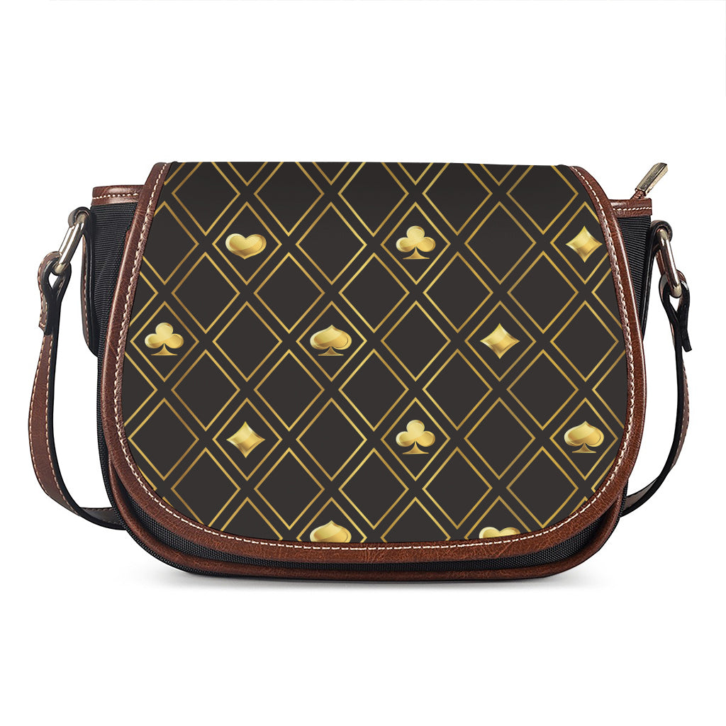 Gold Playing Card Suits Pattern Print Saddle Bag